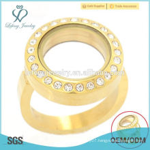 Fashion jewelry gold crystal living glass floating locket rings design